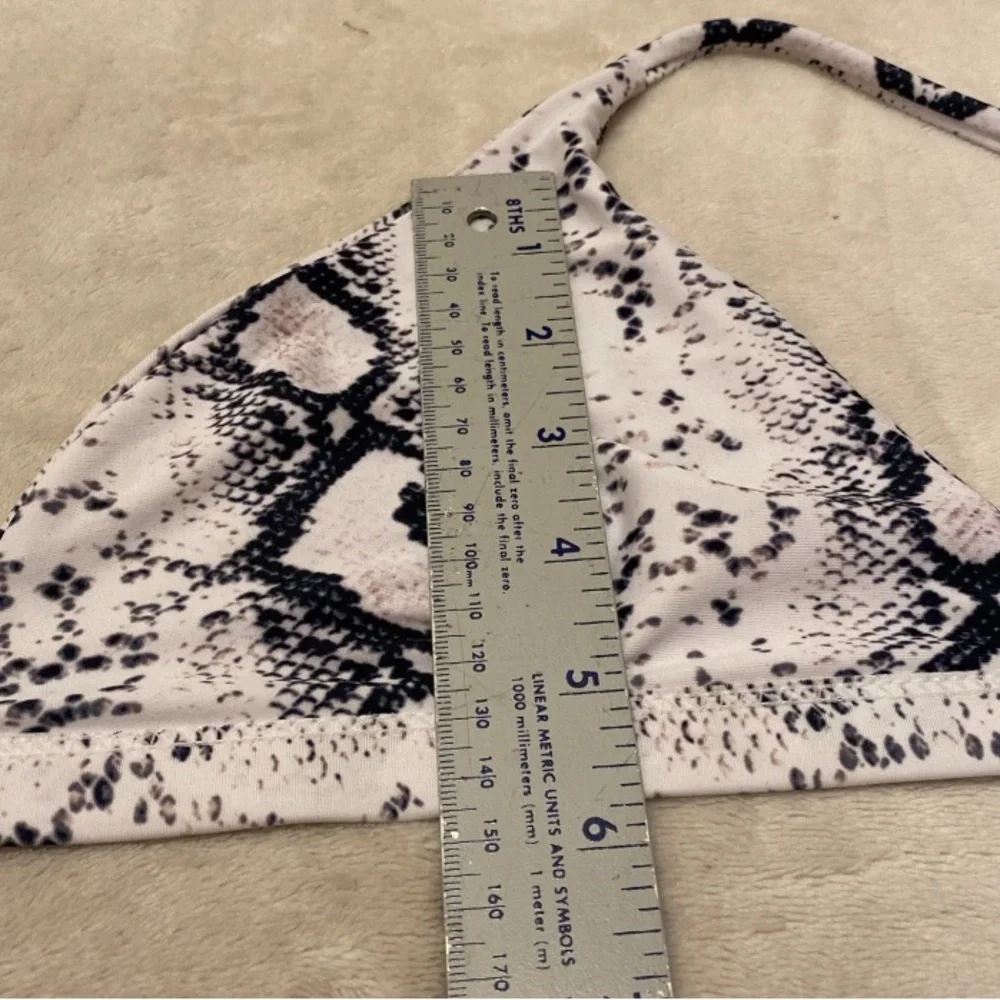 SHEIN Black and White Snake Print Bikini Top
